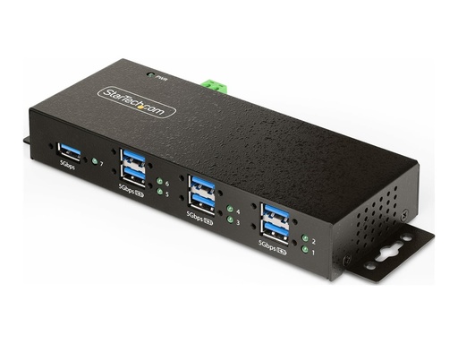 [5G7AINDRM-USB-A-HUB] StarTech.com 7-Port Managed USB Hub with 7x USB-A, Heavy Duty with Metal Industrial Housing, ESD & Surge Protection, Wall/Desk/Din-Rail Mountable, USB 3.0/3.1/3.2 Gen 1 5Gbps