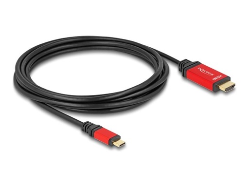 [80097] Delock Adapterkabel - 24 pin USB-C männlich zu HDMI männlich - 3 m - Schwarz / Rot - unterstützt 8K 60 Hz (7680 x 4320)