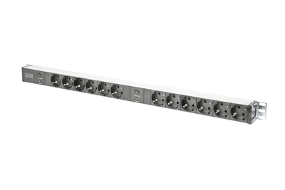 [DN-95405] DIGITUS Steckdosenleiste mit Aluminiumprofil und Überlastschutz, 12-fach Schutzkontaktsteckdose, 2 x 2 m Zuleitung Schutzkontaktstecker