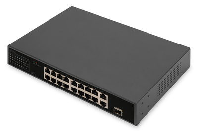 [DN-95355] DIGITUS 16-Port Fast Ethernet PoE Netzwerkswitch, 19 Zoll, unmanaged, 2+1 Uplink Ports, RJ45 + SFP, 185 W, af/at