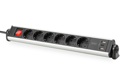 [DA-70624] DIGITUS 6-fach Office-Steckdosenleiste mit 3x USB-Anschlüssen