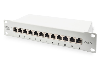 [DN-91612S-EA-G] DIGITUS CAT 6A Patch Panel, geschirmt, 12-Port, 1HE, 10", grau