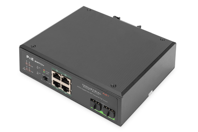 [DN-651109] DIGITUS 4 Port Gigabit Ethernet Netzwerk PoE Switch, Industrial, Unmanaged, 2 SFP Uplink