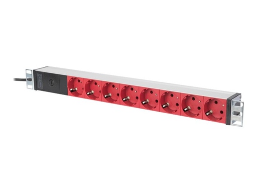 [DN-95410-R] DIGITUS Steckdosenleiste mit Aluminiumprofil und Vorsicherung, 8-fach Schutzkontaktsteckdose, 2 m Zuleitung IEC C14 Stecker