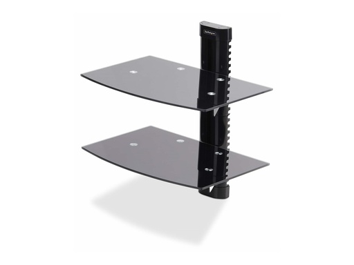 [2B-WALL-MOUNT-SHELF] StarTech.com Dual Floating Wall-Mounted AV Shelves, Adjustable Height Shelf For Under TV, Organize A/V Equipment On Black Tempered Glass Shelves