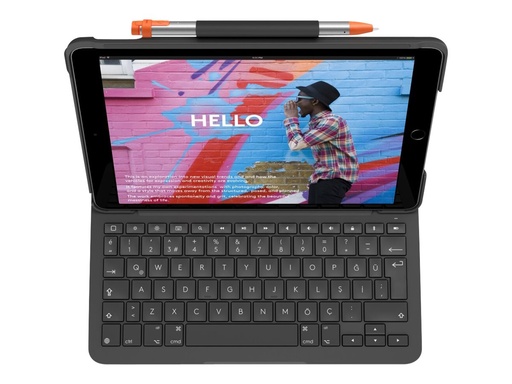 [920-009477] Logitech Slim Folio - Tastatur und Foliohülle - kabellos - Bluetooth - QWERTY - Italienisch - Graphite - für Apple 10.2-inch iPad (7. Generation, 8. Generation, 9. Generation)