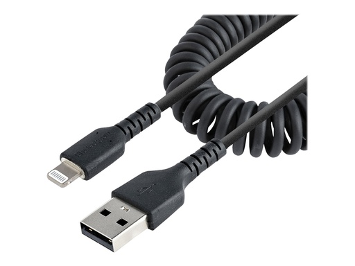 [RUSB2ALT50CMBC] StarTech.com 50cm USB auf Lightning Kabel, Spiralkabel, MFi zertifiziert, Schnellladekabel für  iPhone/iPad, Schwarz, robuster TPE Mantel mit Aramidfaser, USB 2.0 Kabel (RUSB2ALT50CMBC)