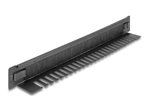 [66552] Delock Kabelabdeckung mit Bürsten - mit Kabelhalter, werkzeugfrei - Rack montierbar - Schwarz - 1U - 48.3 cm (19")