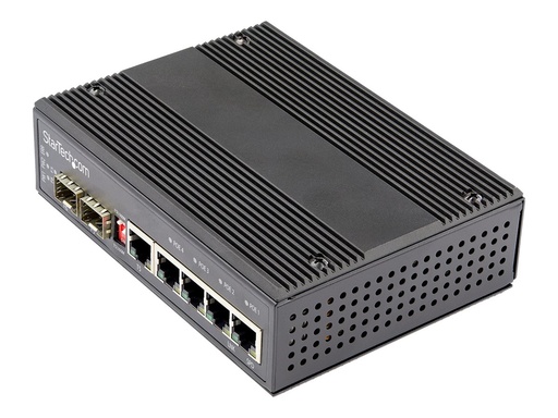 [IES1G52UP12V] StarTech.com Industrial 6 Port Gb Ethernet Switch 4PoE RJ45 +2SFP Slot - Switch - 1 x 10/100/1000 + 4 x 10/100/1000 (PoE+)