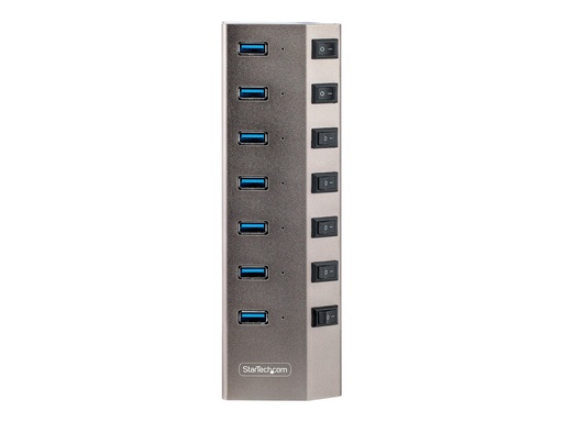 [5G7AIBS-USB-HUB-EU] StarTech.com 7-Port Self-Powered USB-C Hub with Individual On/Off Switches, USB 3.0 5Gbps Expansion Hub w/Power Supply, Desktop/Laptop USB-C to USB-A Hub, 7x BC 1.2 (1.5A)