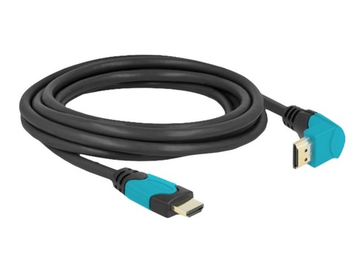 [86992] Delock High Speed - HDMI-Kabel - HDMI männlich gerade zu HDMI männlich nach unten abgewinkelt - 2 m - Schwarz, Türkis - Dolby DTS-HD Master Audio-Unterstützung, Dolby TrueHD-Unterstützung, unterstützt 21:9 Kinoformat, unterstützt 8K 60 Hz (7680 x 4320)