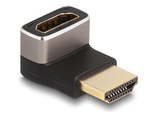 [60085] Delock Hohe Geschwindigkeit - HDMI-Adapter mit Ethernet - HDMI männlich zu HDMI weiblich nach unten abgewinkelt - Schwarz/Grau - 8K60Hz (7680 x 4320)