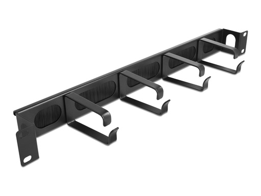 [67033] Delock Rack-Bürstenleiste - 4 Haken, seitlicher Kabelzugang - Schwarz - 1U - 48.3 cm (19")