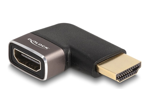 [60082] Delock Highspeed - HDMI-Adapter mit Ethernet - HDMI männlich zu HDMI weiblich links abgewinkelt - Schwarz/Grau - unterstützt 8K 60 Hz (7680 x 4320)