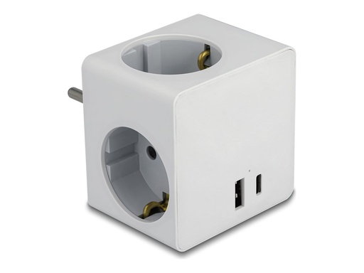 [11501] Delock Socket splitter - mit Kindersicherung - Wechselstrom 250 V - 3680 Watt - Eingabe, Eingang power CEE 7/7 - Ausgangsanschlüsse: 3 (power CEE 7/3, USB, 24 pin USB-C)