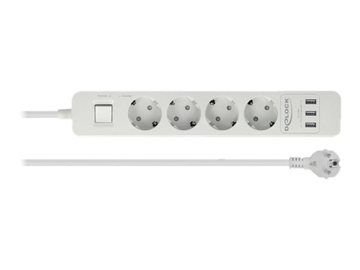 [11206] Delock Extension Socket - Steckdosenleiste - Wechselstrom 250 V - 4000 Watt - Eingabe, Eingang power CEE 7/7 - Ausgangsanschlüsse: 4 (3 x USB Typ A, 4 x CEE 7/3)