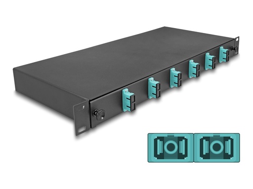 [67001] Delock Glasfaserkabelkiste - OM3, montiert - Vorderseite - Rack montierbar - SC Duplex X 6 - Schwarz - 1U - 48.3 cm (19")