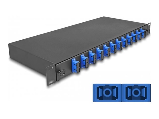 [67006] Delock Glasfaserkabelkiste - OS2, montiert - Vorderseite - Rack montierbar - SC Duplex X 12 - Schwarz - 1U - 48.3 cm (19")