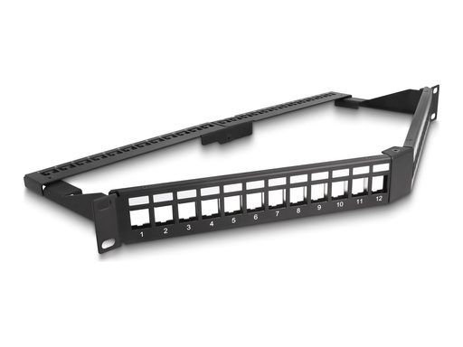 [66976] Delock Patch Panel - abgewinkelt, mit Zugentlastung - Schrankmontage - Schwarz, RAL 9005 - 1U - 48.3 cm (19")