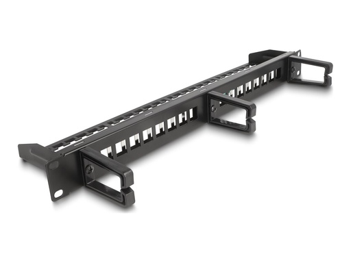 [66237] Delock Patch Panel - mit 3 Haken, Zugentlastung - Schrankmontage - Schwarz - 1U - 48.3 cm (19")