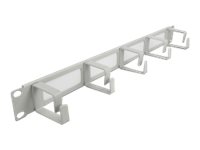 [66544] Delock Cable Management Brush Strip with 5 hooks - Kabelführungspanel mit Bürste - Grau - 1U - 48.3 cm (19")