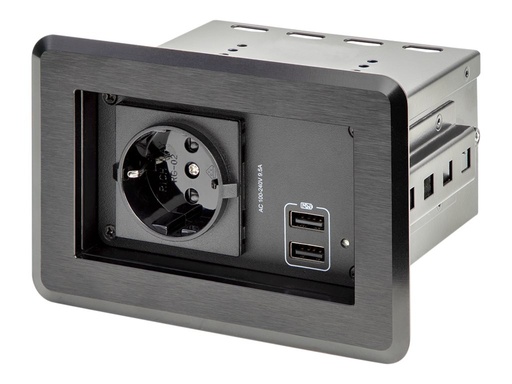 [KITBZPOWEU] StarTech.com Tischanschlussfeld mit Einbausteckdose ( mit 2x USB-Anschlüssen, 1x Schuko, versenkbare Steckdose, Tischtank)