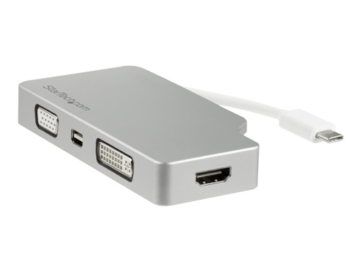 [CDPVGDVHDMDP] StarTech.com Aluminium Reise A/V Adapter 4-in-1 USB-C auf VGA, DVI, HDMI oder mDP - USB Type-C Adapter - 4K - Videoadapter - 24 pin USB-C männlich zu HD-15 (VGA)