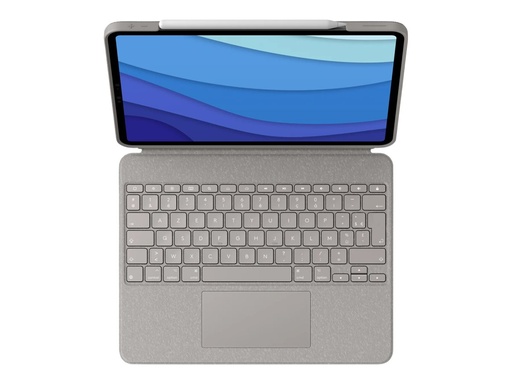 [920-010218] Logitech Combo Touch - Tastatur und Foliohülle - mit Trackpad - hintergrundbeleuchtet - Apple Smart connector - AZERTY - Französisch - Sand - für Apple 12.9-inch iPad Pro (5. Generation)
