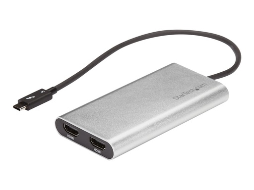 [TB32HD24K60] StarTech.com Thunderbolt 3 auf zwei HDMI Adapter - 4K 60hz - Mac und Windows kompatibel - USB C HDMI Adapter - Thunderbolt 3 zu HDMI - Adapterkabel - 24 pin USB-C männlich zu HDMI weiblich - 28.4 m - Silber - aktiv, unterstützt 4K 60 Hz (4096 x 2160)