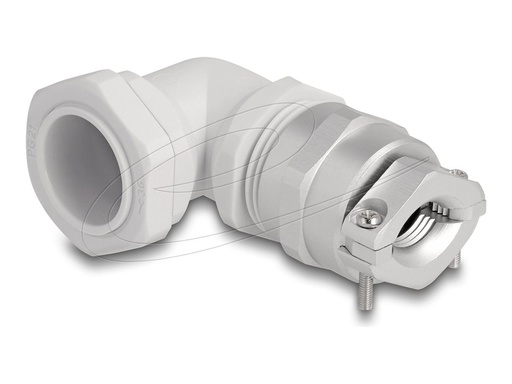 [60596] Delock Kabelverschraubung - 90° gewinkelt, PG13.5, mit Zugentlastung und Biegeschutz - gray (RAL 7035)