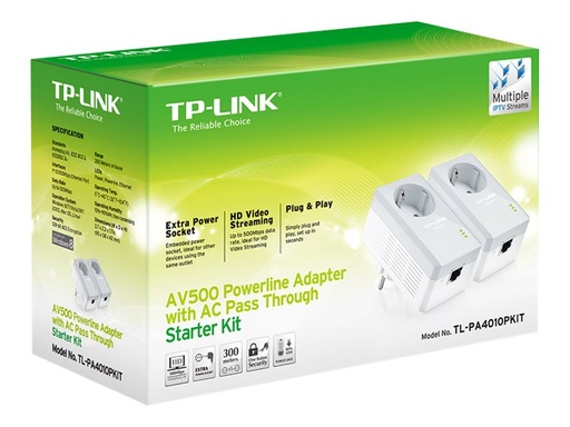 [TL-PA4010PKIT] TP-LINK TL-PA4010PKIT AV500+ Powerline Kit with AC Pass Through - Powerline Adapterkit HomePlug AV (HPAV)