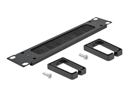 [66485] Delock Cable Management Brush Strip with 2 hooks - Kabelführungspanel mit Bürste - Schwarz - 1U - 25.4 cm (10")