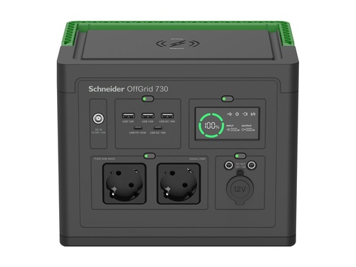 [PPS730-GR] APC Schneider OffGrid 730 - Tragbares kraftwerk - LCD, Lithium-Ionen, 2 CEE 7/3 Schuko-Steckdosen, Sinuswelle, 3 USB-A, 1 USB-C, kabelloses Laden