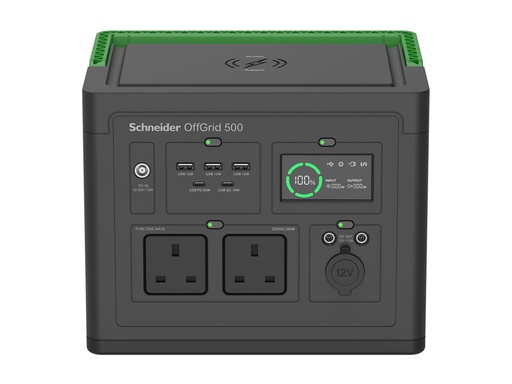 [PPS500-UK] APC Schneider OffGrid 500 - Tragbares kraftwerk - LCD, 2 BS1363-Steckdosen, Sinuswelle, 3 USB-A, 2 USB-C, kabelloses Ladegerät