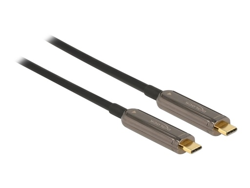 [84104] Delock Video- / Audiokabel - 24 pin USB-C männlich zu 24 pin USB-C männlich - 15 m - Glasfaser - Schwarz - Active Optical Cable (AOC)