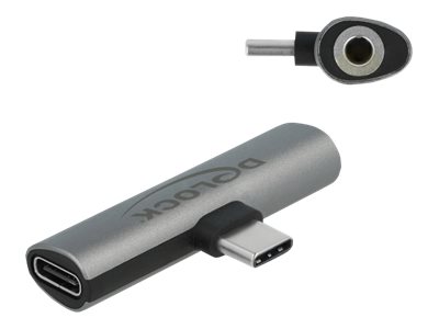 [64186] Delock USB-C zu Kopfhöreranschluss / Ladeadapter - 24 pin USB-C männlich zu Mini-Stecker, 24 pin USB-C weiblich - Grau - USB Power Delivery (60W)