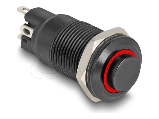 [22014] Delock Schalter mit Taste - 4 x solder connection, 12 mm, 12V, led red ring