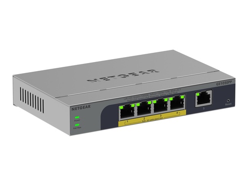 [GS105EPP-100EUS] Netgear Easy Smart GS105EPP - Switch - hochleistungsfähig - L3 - Smart - 1 x 10/100/1000 + 4 x 10/100/1000 (PoE+)