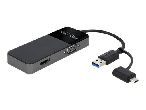 [64085] Delock Adapter USB 3.0 to 4K HDMI + VGA - Adapterkabel - USB Typ A, 24 pin USB-C männlich zu HD-15 (VGA)