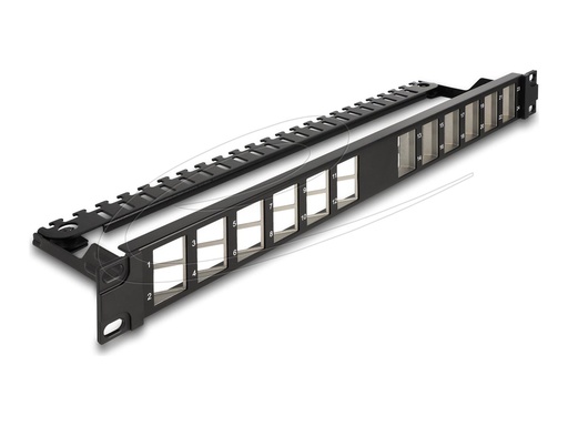 [67042] Delock Patchpanel (Blindblech) - abgewinkelt, mit Zugentlastung - Rack montierbar - Schwarz - 1U - 48.3 cm (19")