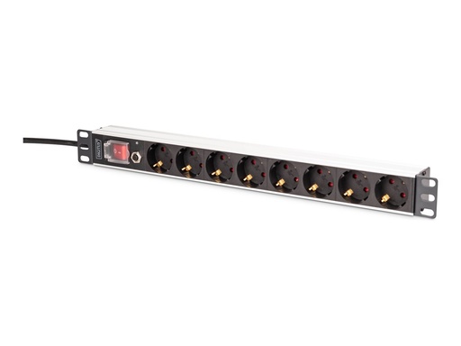 [DN-95436] DIGITUS Steckdosenleiste (Rack - einbaufähig) - aluminum profile and overload protection - Wechselstrom 250 V - 4000 Watt - Ausgangsanschlüsse: 8 (Typ F)