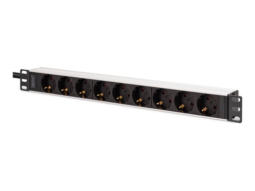 [DN-95440] DIGITUS Steckdosenleiste mit Aluminiumprofil, 9-fach Schutzkontaktsteckdose, 2 m Zuleitung, IEC C20 Stecker