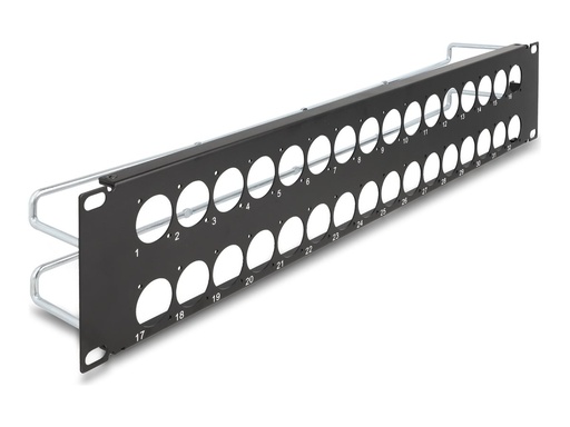 [67057] Delock Patchpanel (Blindblech) - D-Typ, Zugentlastungen - Rack montierbar - Schwarz - 2U - 48.3 cm (19")