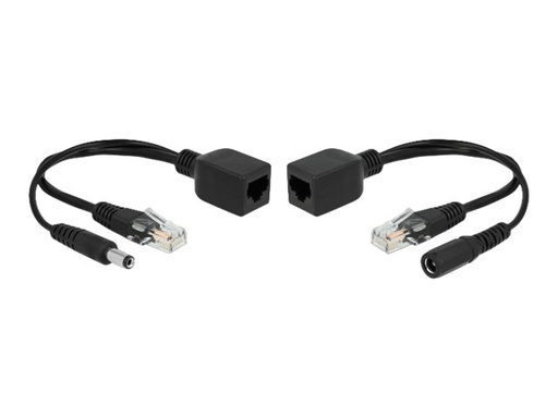 [66023] Delock Passive PoE Adapter Set RJ45 DC 5.5 x 2.1 mm - Power Injector - Schwarz (Packung mit 2)