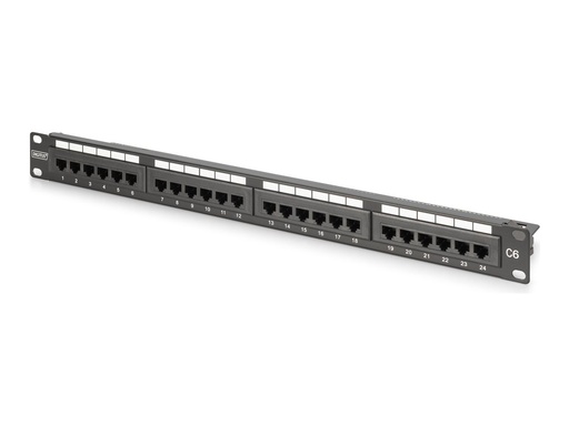[DN-91624U-CR] DIGITUS Patch Panel - class E - Rack montierbar - CAT 6 - UTP - RJ-45 X 24 - RAL 9005, Schwarz - 1U - 48.3 cm (19")