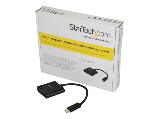 [CDP2DPUCP] StarTech.com StarTech USB C to DisplayPort Adapter with Power Delivery, 4K 60Hz HBR2, USB Type-C to DP 1.2 Monitor/Display Video Converter w/ 60W PD Pass-Through Charging, Thunderbolt 3 Compatible - USB-C Male to DP Female (CDP2DPUCP)