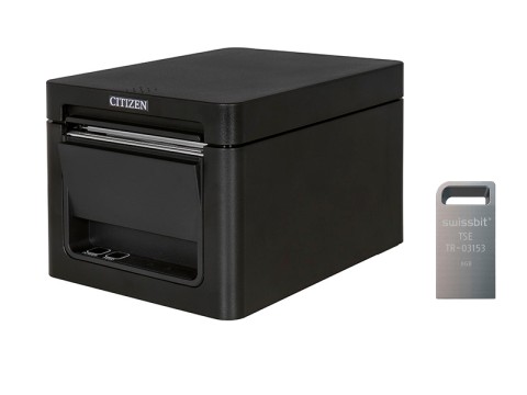 [CTE351XXEBX+SFU3008GC1PE2TO-E-GE-C31-JA0] Citizen CT-E351 - Bondrucker thermodirekt Frontausgabe USB+ RS232 schwarz - Drucker - 203 dpi