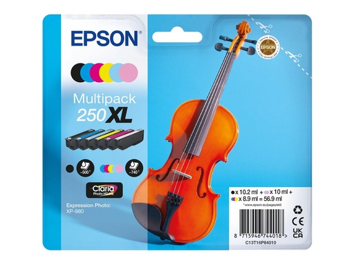 [C13T16P84010] Epson 250XL Multipack - 6er-Pack - XL - Schwarz, Gelb, Cyan, Magenta, hell Cyan, hellmagentafarben