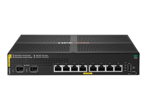 [S4R23A] HPE Aruba Networking CX 6000 8p 10M/100M/1G Class4 PoE 2p SFP 1G 67W Switch - Switch - managed - 8 x 10/100/1000 (PoE+)