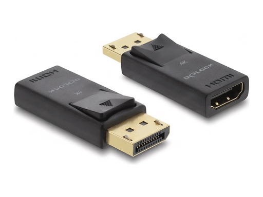 [61086] Delock Videoadapter - DisplayPort männlich zu HDMI weiblich - Schwarz - aktiv, Unterstützung für 4K60Hz (3840 x 2160)